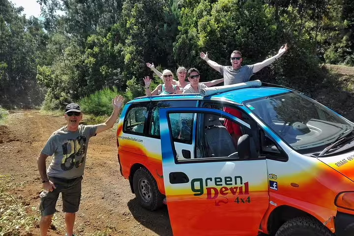 Adventurous travelers enjoy a scenic 4x4 guided tour through Madeira's lush landscapes, departing from Funchal.