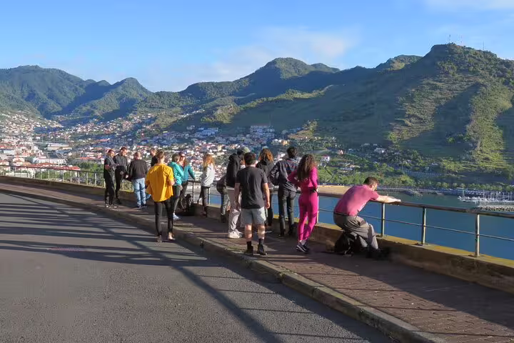 Tourists enjoy breathtaking views of Madeira's lush mountains and coastline on a guided full-day island tour.
