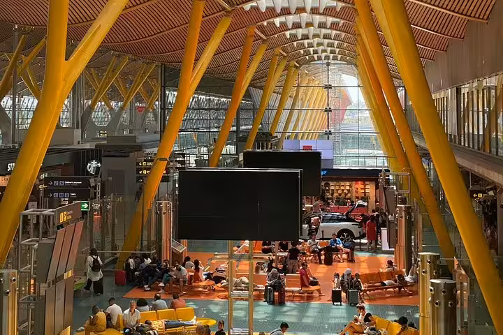 Madrid-Barajas Airport terminal interior, ideal for private transportation with hotel pickup and direct drop-off to departures