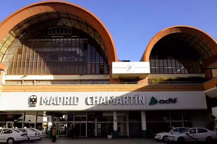 Madrid Chamartin railway station entrance exterior, destination for private transportation with hotel pickup transfer