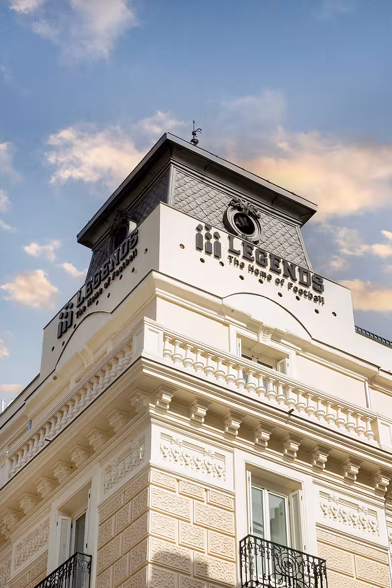 Legends The Home of Football Madrid museum facade, featured on the MADRID Leyendas Locales + Legends tour
