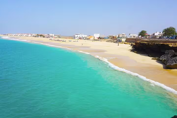 Turquoise beach near Vila do Maio, Cape Verde, reachable with a private transfer from Maio Airport to town