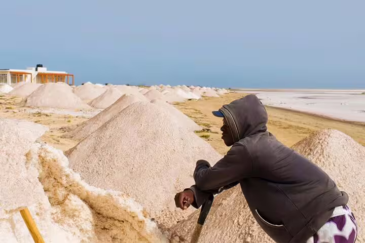 Salt flats on Maio Cape Verde near Morro, scenic stop along private airport transfer route with local landscapes