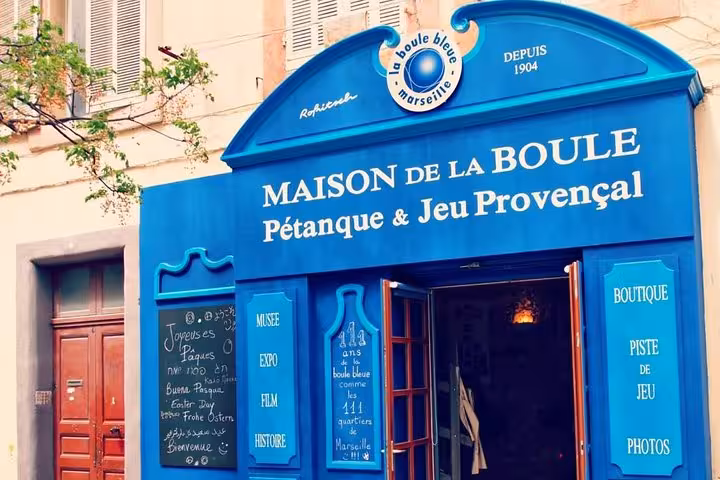 Entrance of Maison de la Boule in Marseille, a stop on a pétanque tour showcasing Provençal game culture