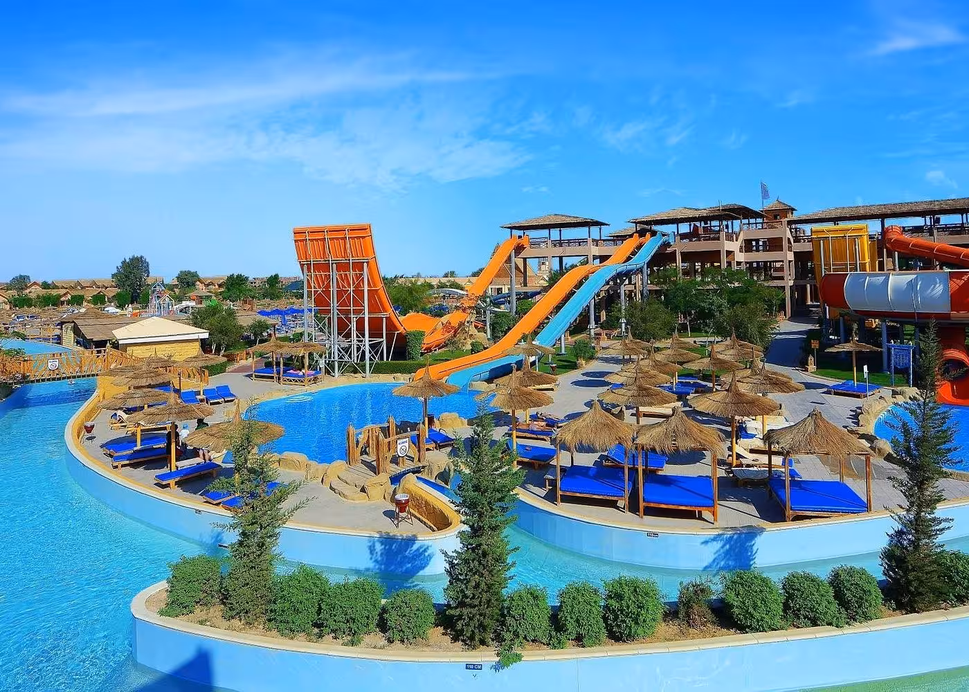 Makadi Water World Aqua Park Hurghada lazy river and colorful slides, ideal family day tour with lunch