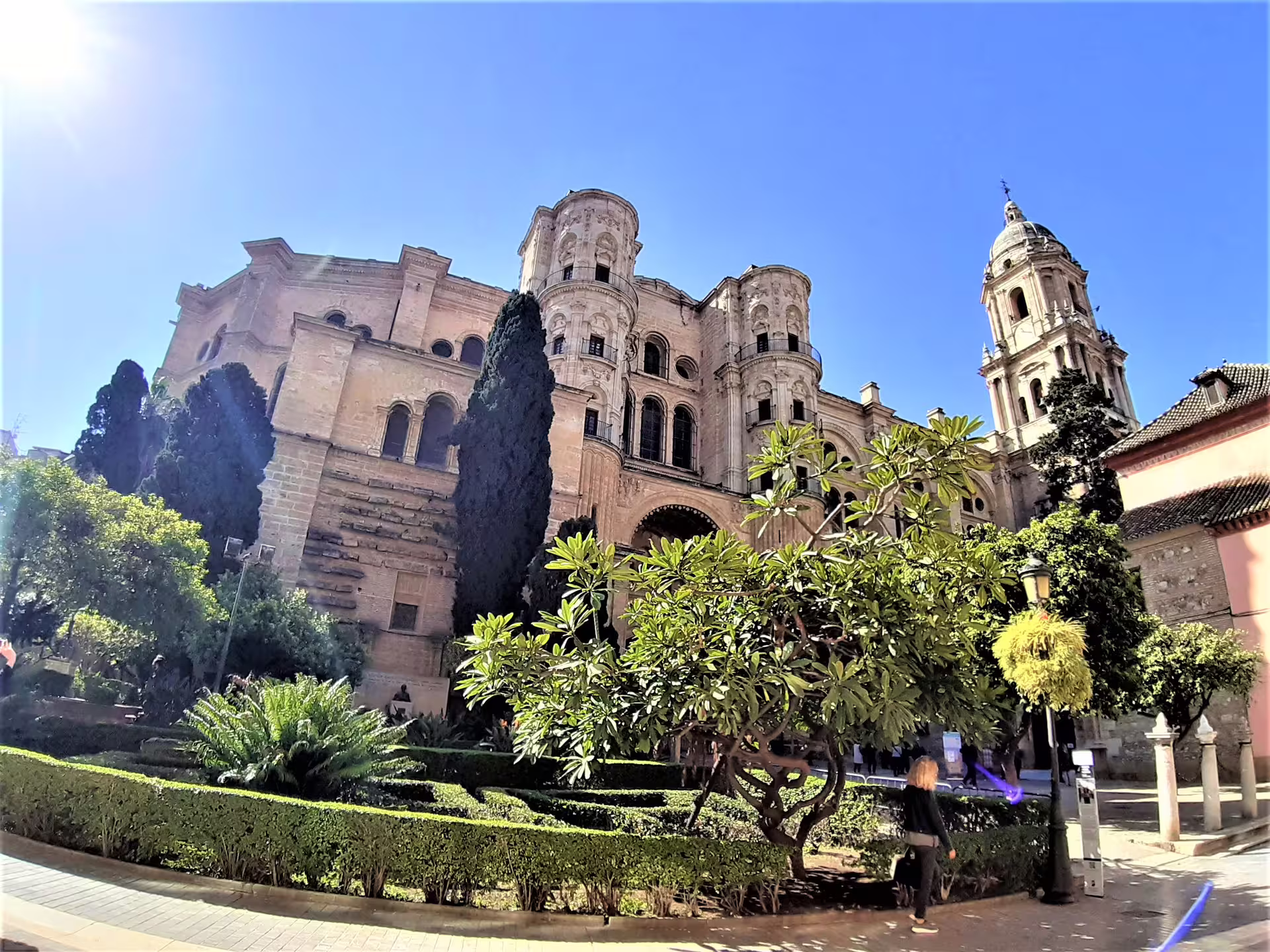 Malaga Cathedral exterior and gardens on private tour from Marbella, Andalusia cultural sightseeing