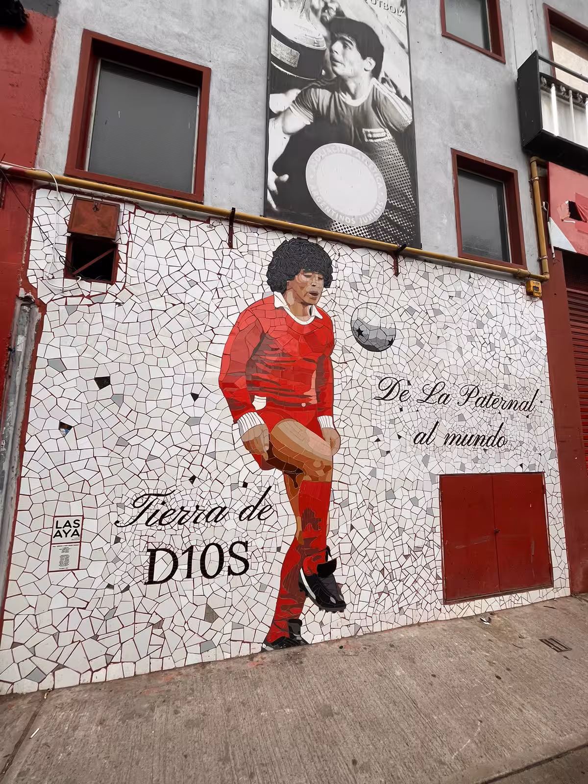 Maradona mural in Argentinos Juniors colors, La Paternal Buenos Aires, featured on the Diego Maradona tour