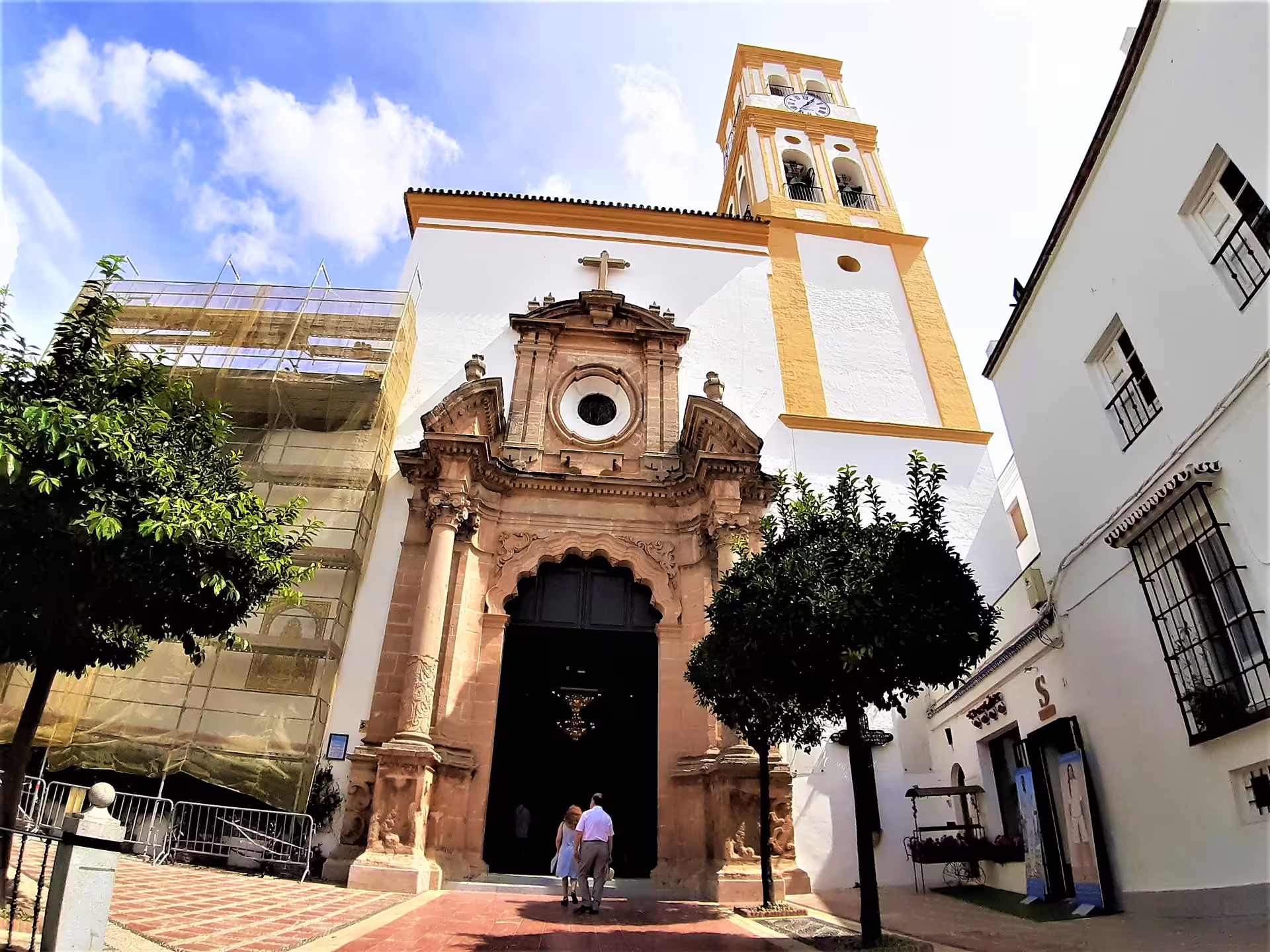 Marbella old town church and clock tower stop on a private Ronda and Marbella tour with hotel pick-up