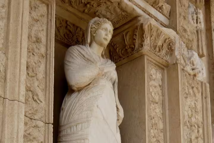 Marble statue detail at Ephesus ancient city, Turkey, visited on an all-inclusive private half-day tour