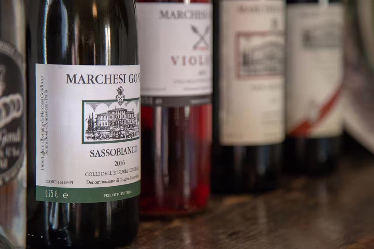 Marchesi Gondi Sassobianco bottle at Tenuta Bossi, Tuscany wine tasting tour with 3 exquisite wines