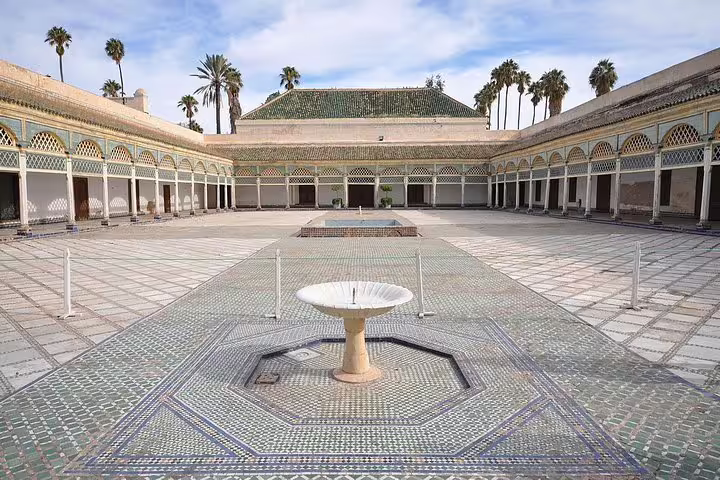 Marrakech Bahia Palace courtyard with zellige fountain, included in Morocco best 8 days tour from Tangier