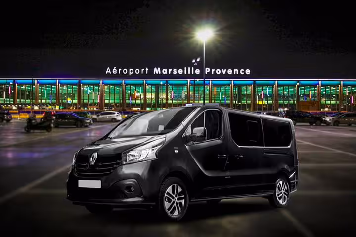 Private black minivan at Aéroport Marseille Provence for airport to port, hotel or train station transfer