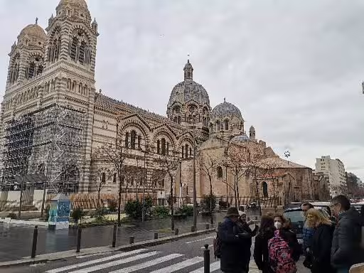 Marseille Cathedral La Major on a rainy day, key stop on 11-day Christian heritage tour in Provence