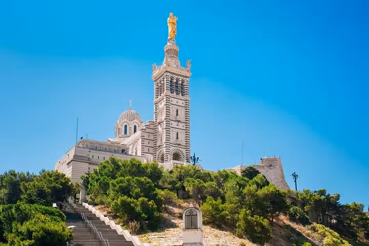 Notre-Dame de la Garde basilica atop Marseille hill, highlight viewpoint on a private driver sightseeing tour
