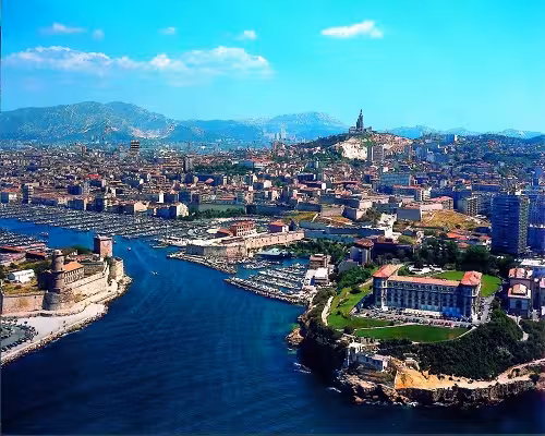Panoramic Marseille Old Port and coastline view, key sightseeing on private day trip to Le Castellet and Cassis