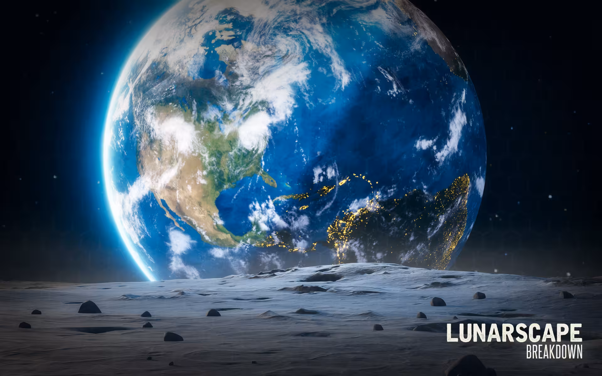 Matrix X lunar landscape tour with Earthrise view over moon surface, immersive space adventure experience