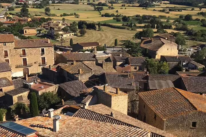 Scenic view over medieval town rooftops and countryside landscape on an all-inclusive private tour.