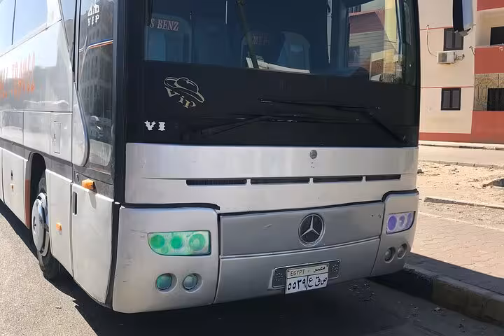 Mercedes coach bus for Hurghada transfer service, private group airport pickup and hotel shuttle in Egypt