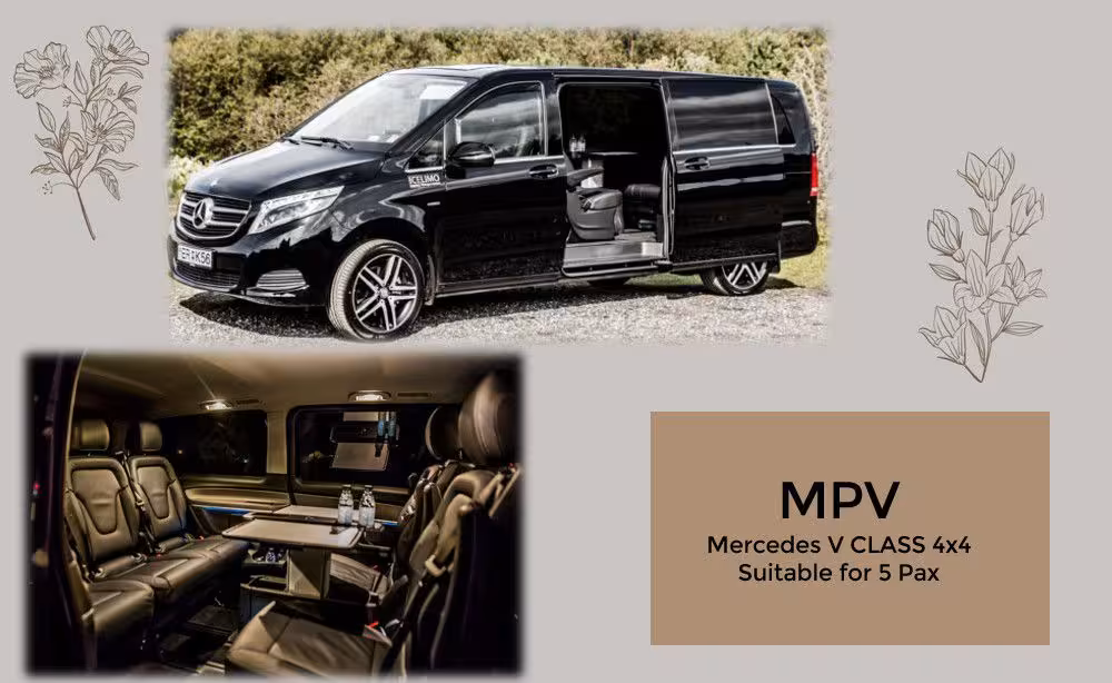 Black Mercedes V-Class MPV exterior and luxury interior, suitable for 5 passengers