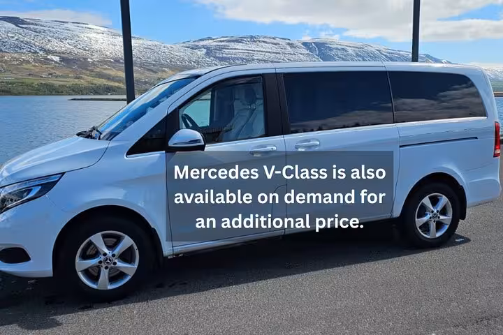 White Mercedes V-Class minivan available on demand for Iceland South Coast private guided tour