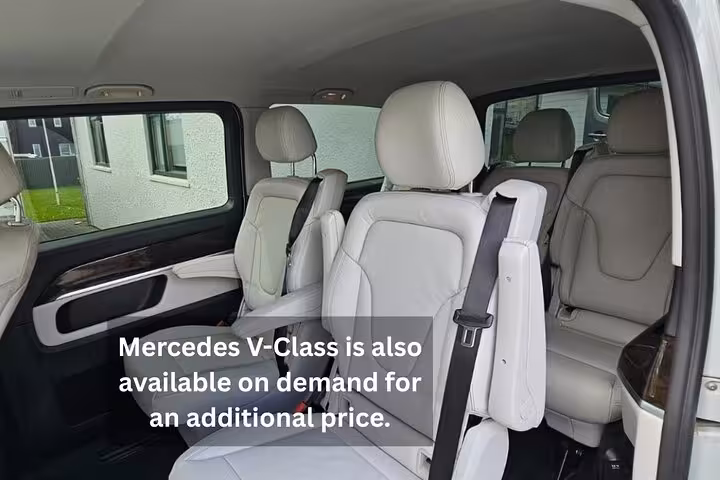 Luxury Mercedes V-Class interior with white leather seats available for Iceland South Coast private tour