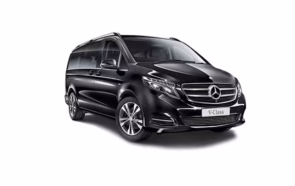 Black Mercedes-Benz V-Class luxury van for private airport transfers on the French Riviera