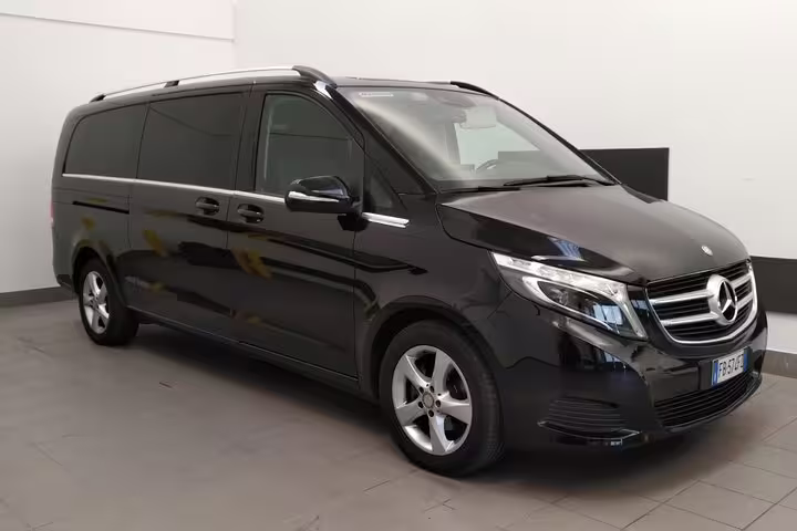 Elegant black Mercedes van offers premium private transfer from Marco Polo airport to Venice cruise terminal.
