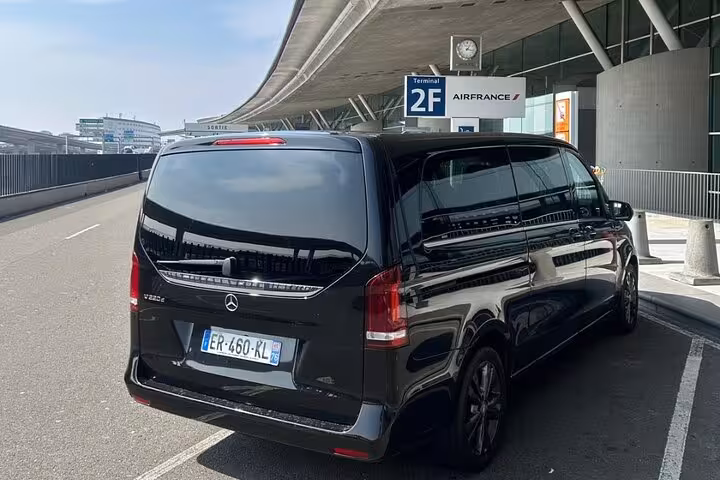 Black Mercedes V-Class minivan at Paris Charles de Gaulle Airport Terminal 2F Air France