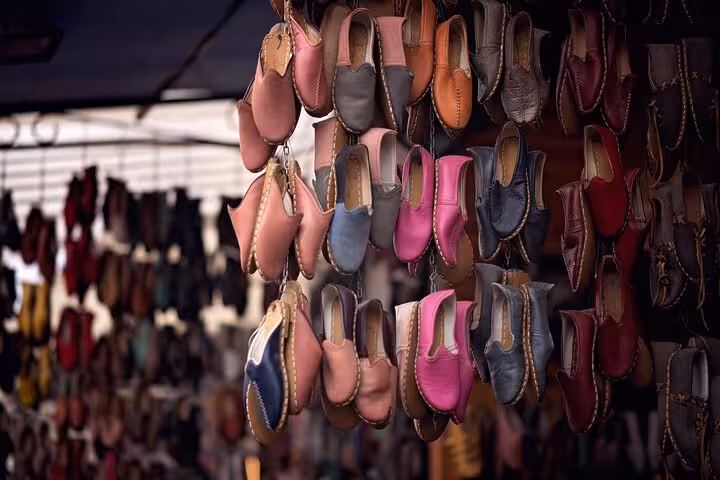 Colorful handmade leather slippers in a local bazaar, cultural shopping on an all-inclusive 10-day Mesopotamia tour