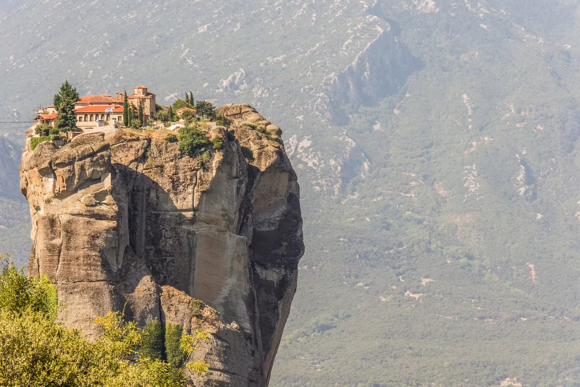 Meteora cliff-top monastery view on 2-day private tour from Athens with overnight in Kalambaka or Kastraki