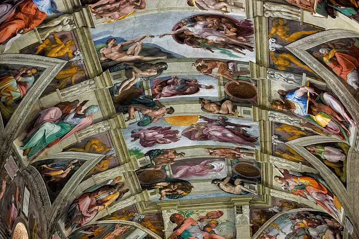 Michelangelo’s frescoed ceiling of the Sistine Chapel, a highlight of the Rome private Vatican Museums VIP guided tour