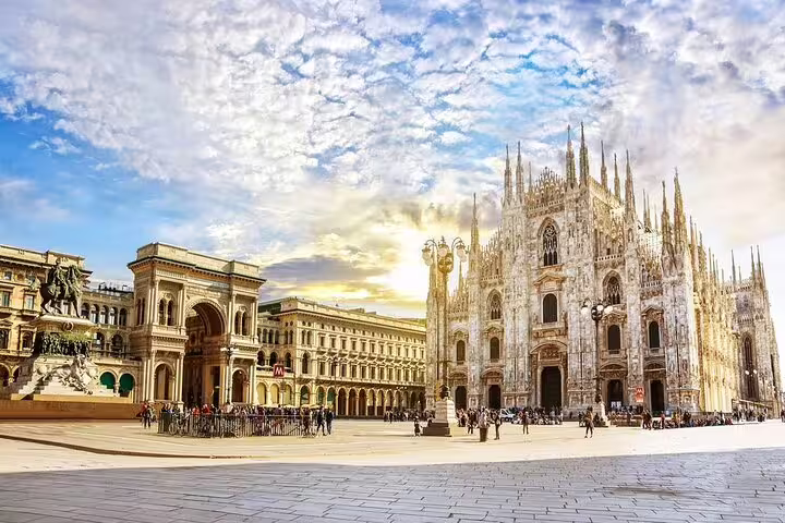 Milan Duomo Cathedral and Piazza del Duomo with Galleria Vittorio Emanuele II in background