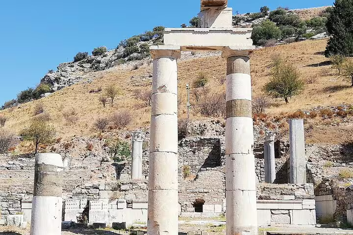 Ancient stone columns at Miletus ruins on a private full-day Ephesus tour from Kusadasi cruise port