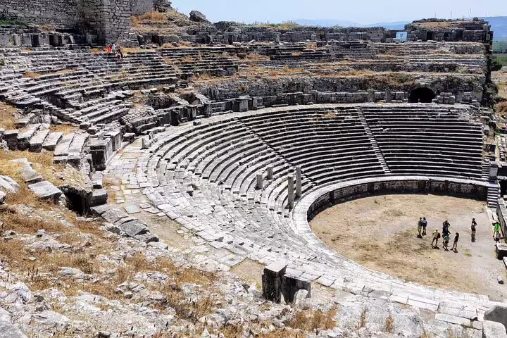 Ancient theater at Miletus with stone seating, visited on a private full-day Ephesus cruise shore tour