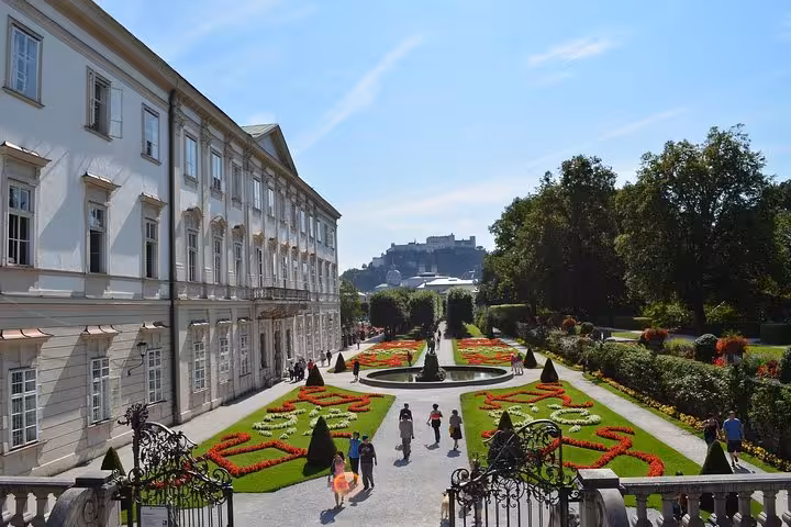 Mirabell Gardens in Salzburg with fortress view, private day tour from Vienna including Hallstatt and Melk