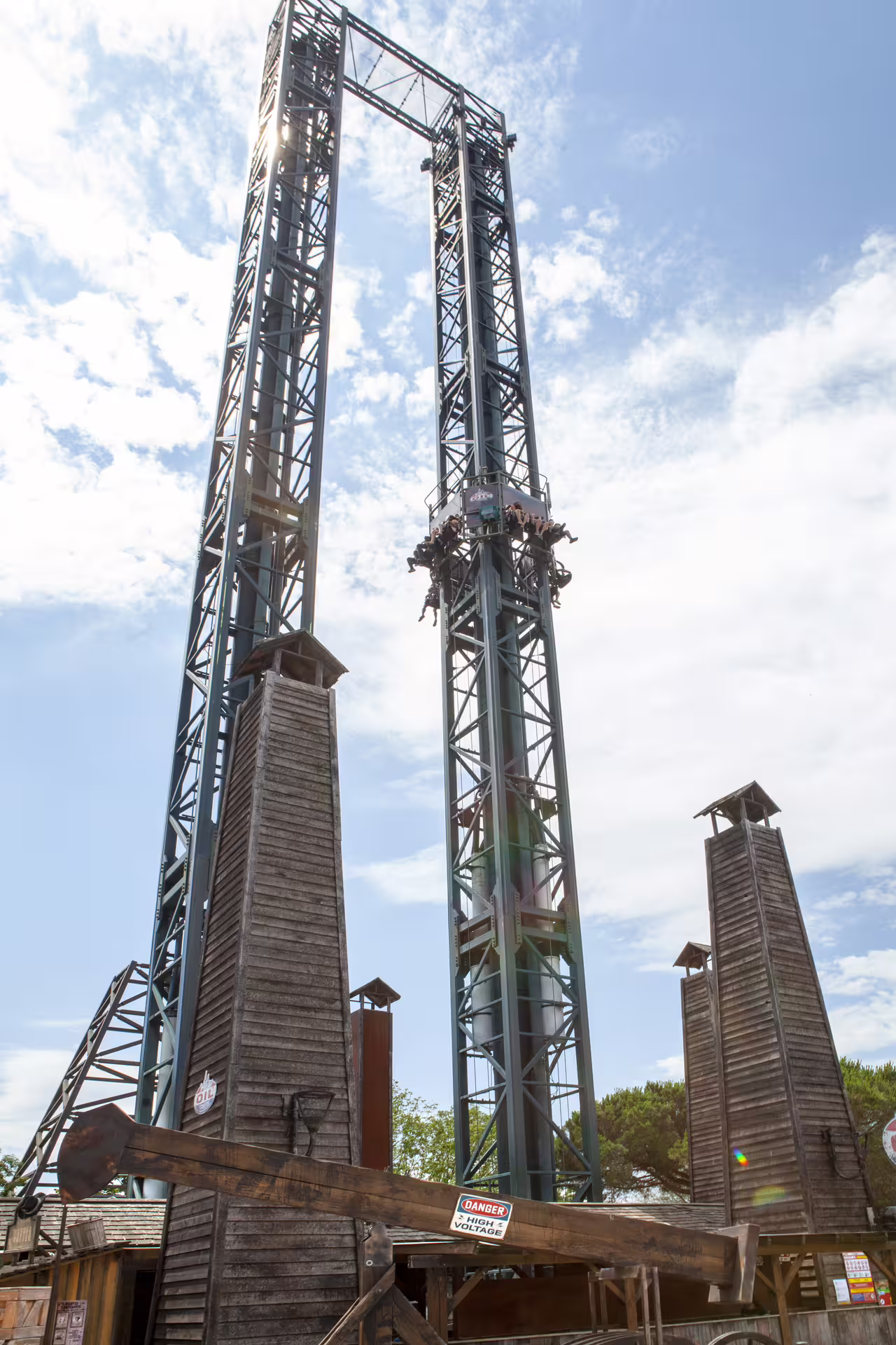 Mirabilandia park tower drop ride in Italy, part of entry ticket and Maranello Ferrari Museum visit