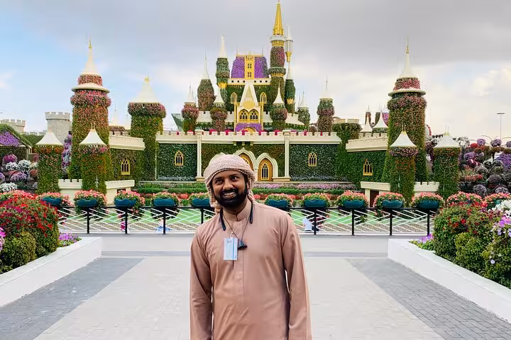 Dubai Miracle Garden floral castle photo spot, entry with Ras AlKhaimah Ticket Pass Adventure Await