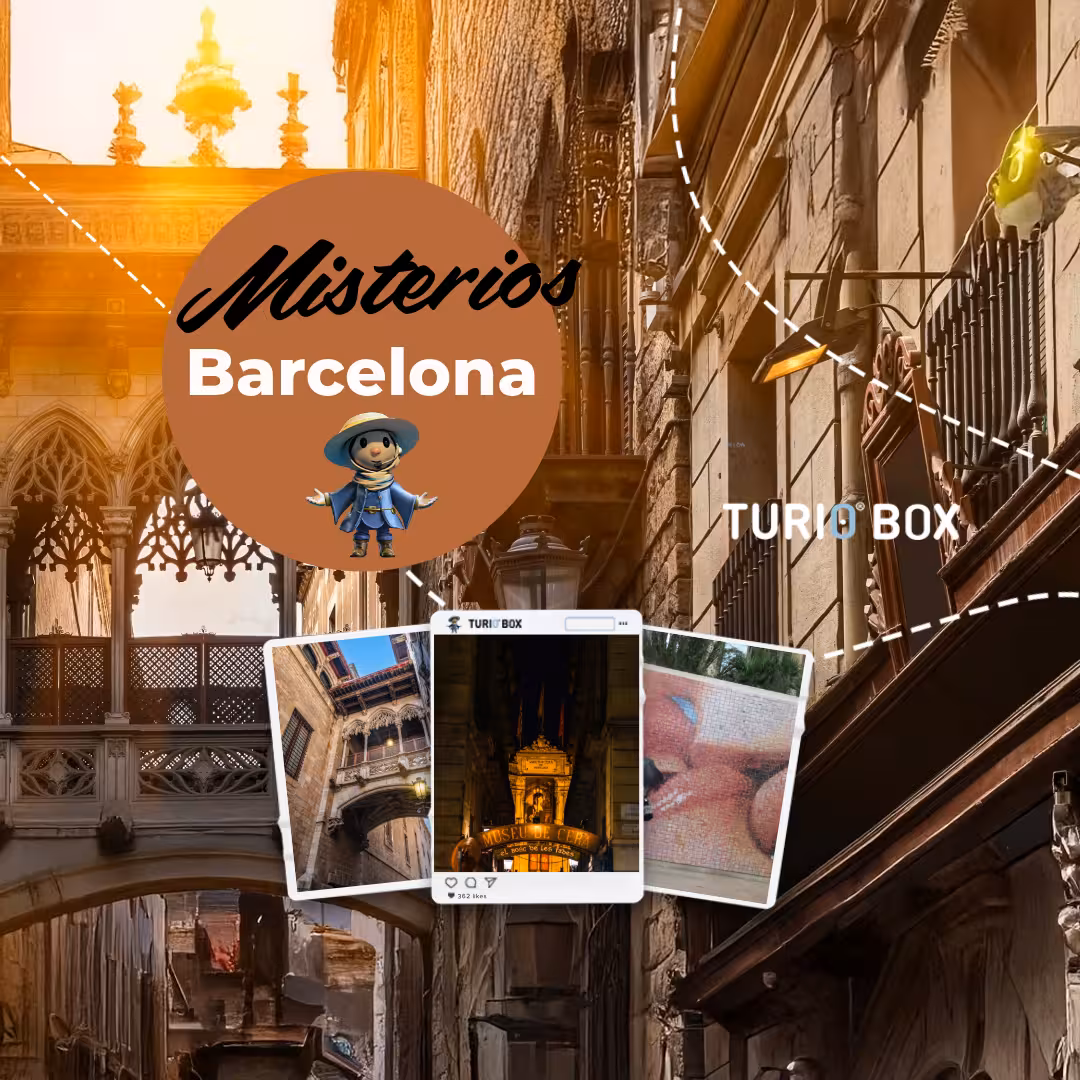 Misterios Barcelona poster for Misterios Locales + Museo de Cera tour, featuring Gothic Quarter street scene