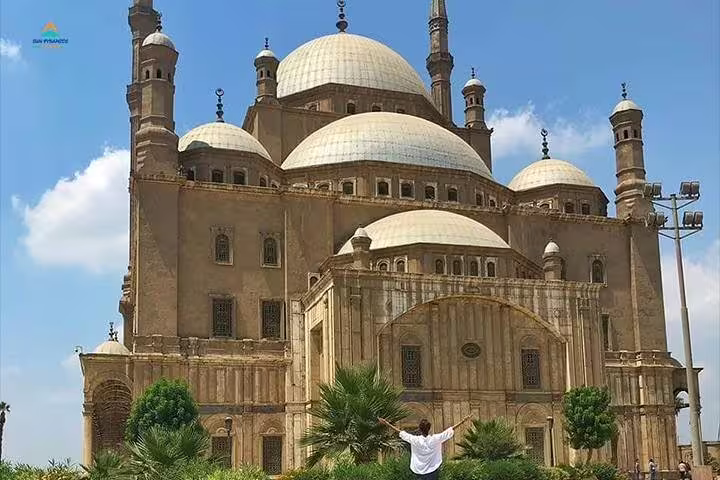Mohamed Ali Mosque in Cairo Citadel with visitor in foreground, part of 2-day Alexandria to Giza and Cairo trip