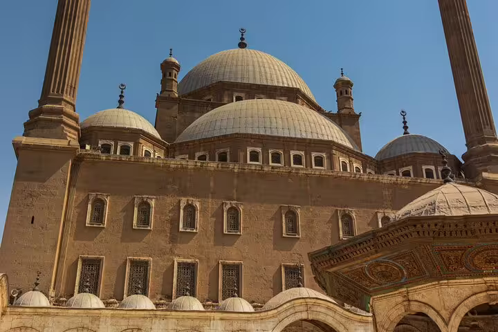 Mohamed Ali Mosque domes in Cairo Citadel on a private tour with Egyptian Museum and Coptic Cairo stops