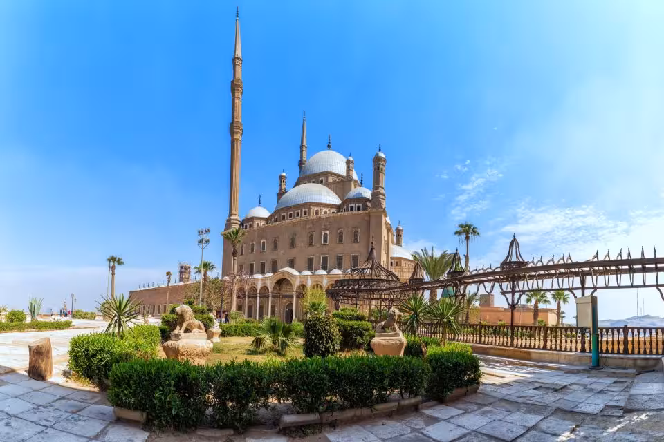 Mohamed Ali Mosque at Cairo Citadel with domes and minarets, highlight of private Cairo city tour