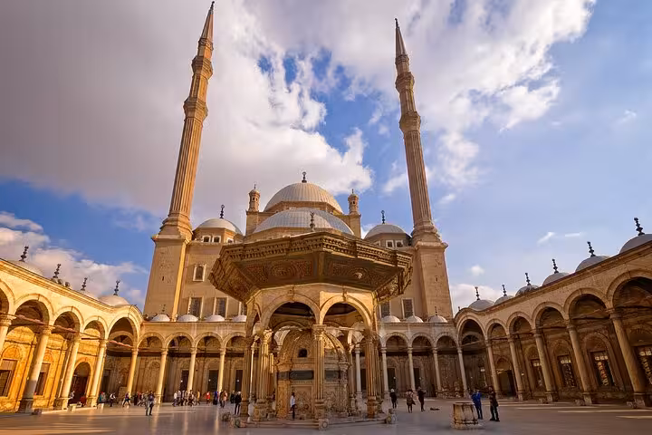 Courtyard of Mohamed Ali Mosque in Islamic Cairo, Cairo Citadel stop on Islamic and Coptic Cairo day tour
