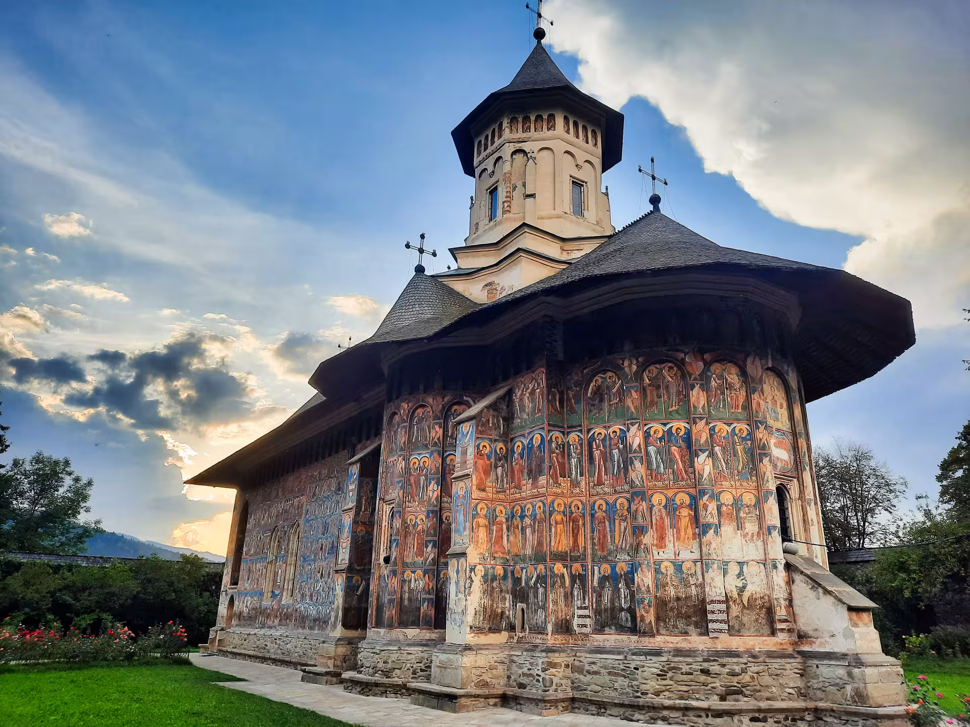 UNESCO painted Moldovita Monastery with vibrant exterior frescoes on Bucovina 3-day guided tour from Cluj