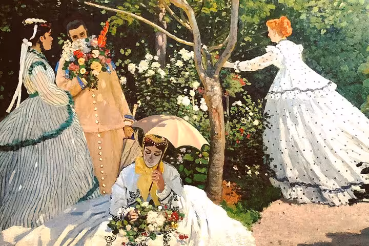 Monet's Women in the Garden painting at Musée d'Orsay, showing Impressionist figures in floral setting