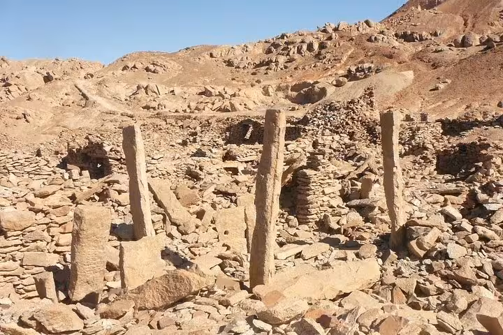 Ancient granite pillars and quarry ruins at Mons Claudianus, a highlight of the Safaga Egypt Jeep safari