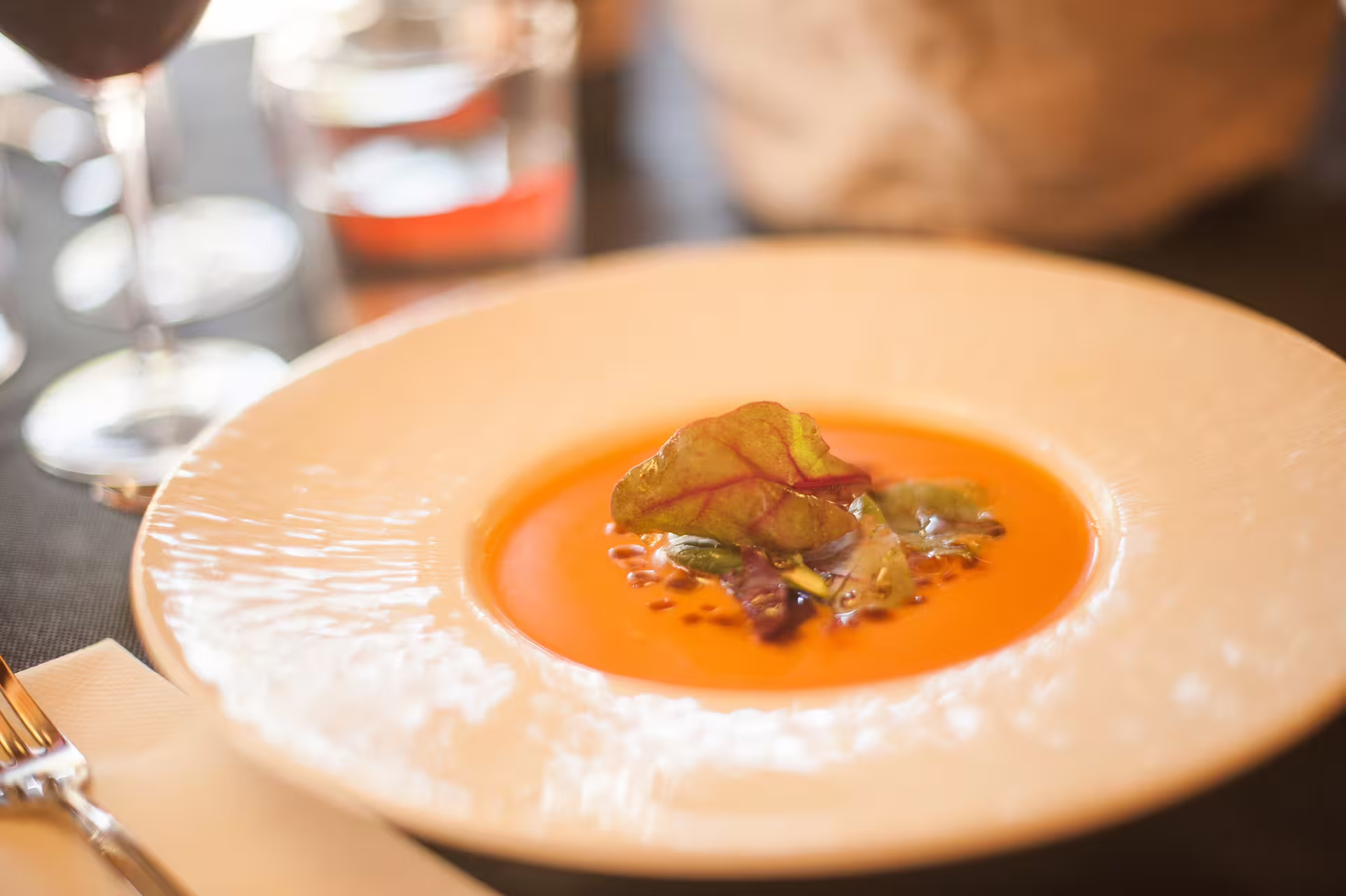 Gourmet dish served on the Late-start Montserrat tour, featuring local cuisine and fine wine pairings.