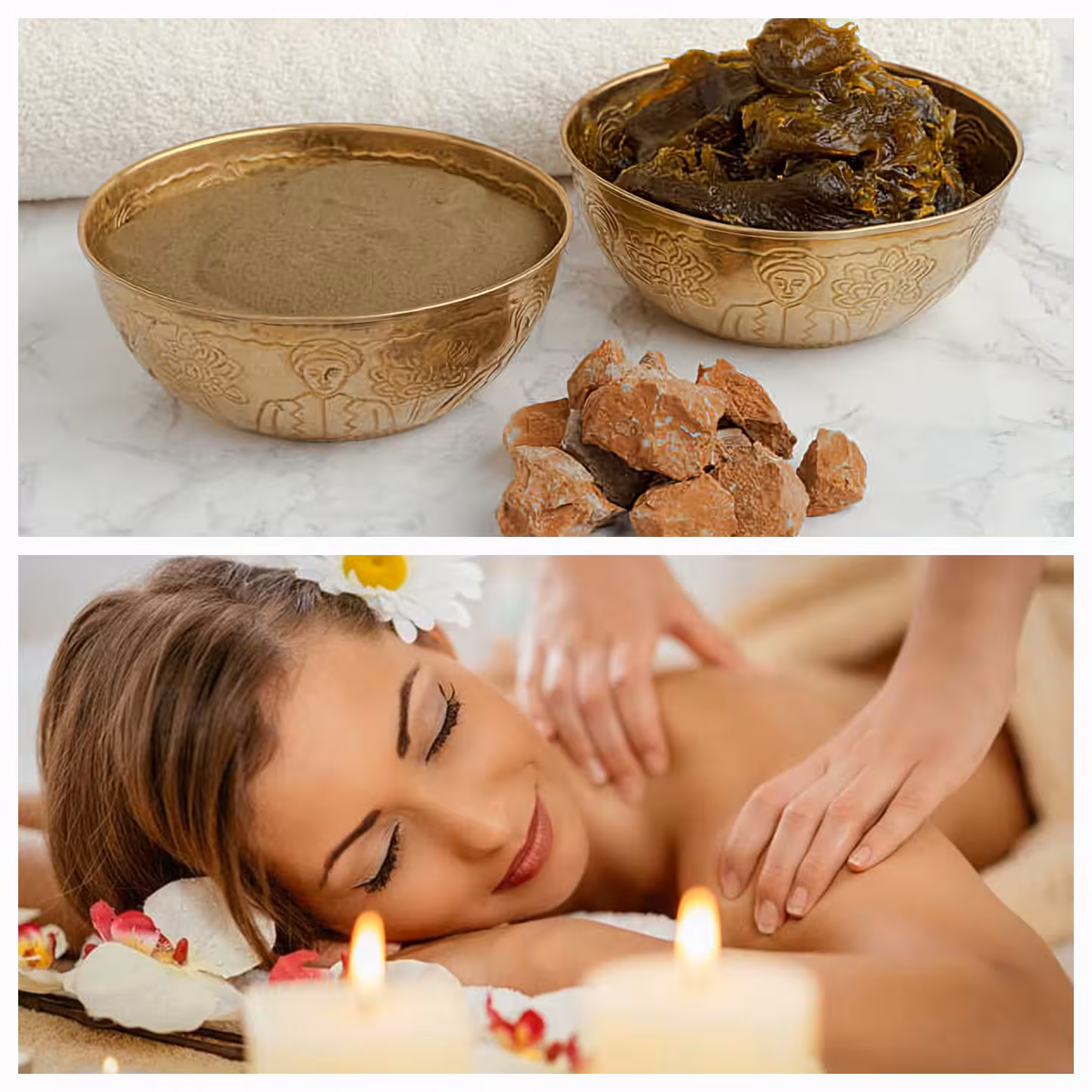 Authentic Moroccan spa experience featuring natural black soap, rhassoul clay bowls, and relaxing argan oil massage with candles