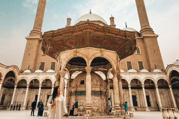Ornate courtyard of Mosque of Muhammad Ali in Islamic Cairo visited on 2-day Alexandria Port Cairo tour