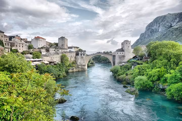 Mostar Old Bridge over Neretva River, Bosnia highlight on 3-day Zagreb Plitvice Split Mostar Dubrovnik trip