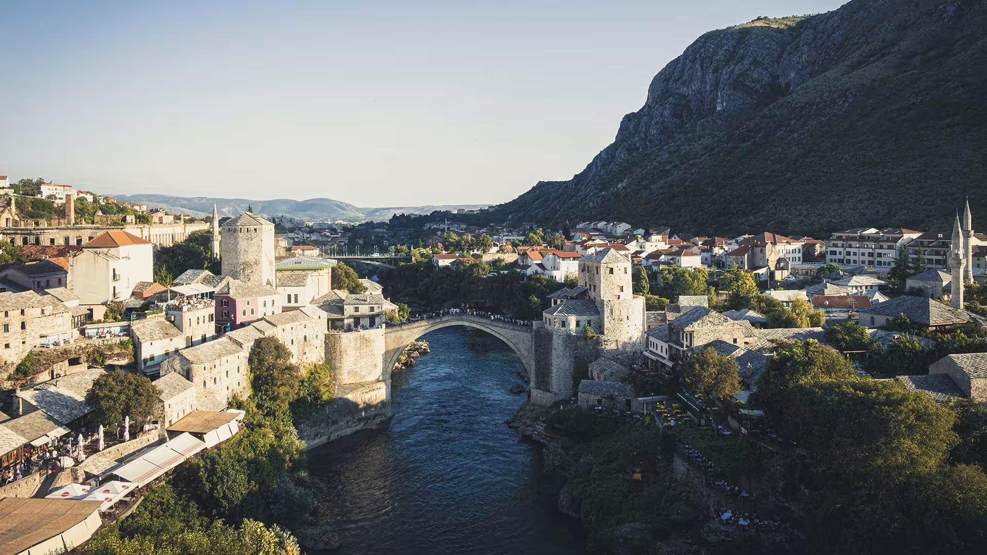 Mostar Old Bridge (Stari Most) over the Neretva River, highlight of the Mostar & Kravice day tour